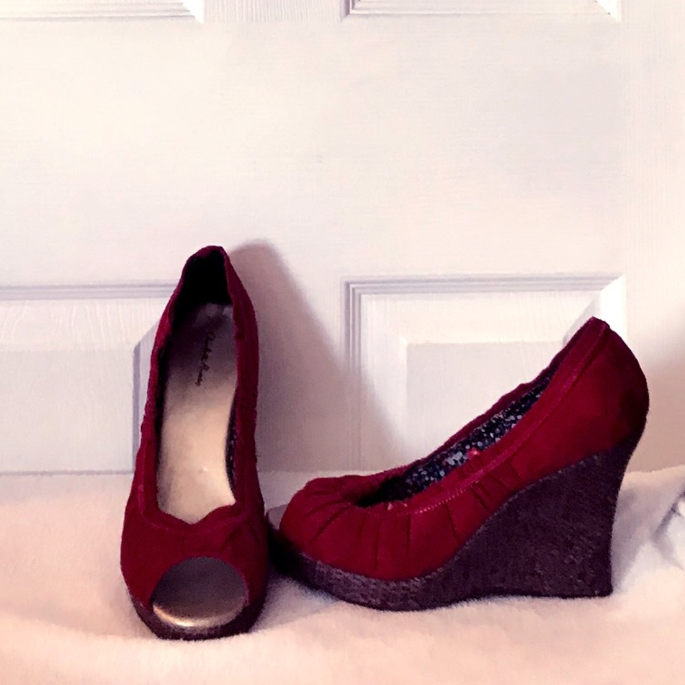 Suede Wedge Heels in Gorgeous Red